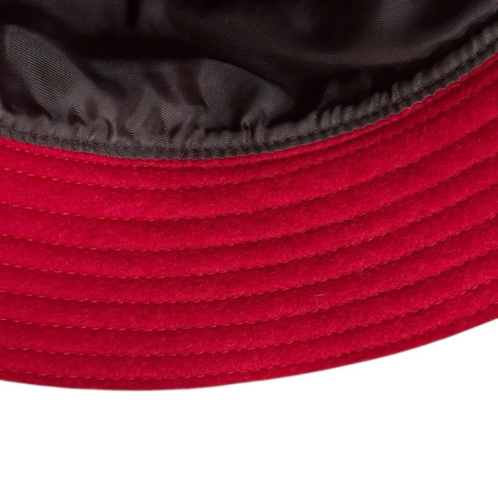 COACH‎ Red Wool Bucket HAT W/ Leather Logo. Lined Sz P/S  EUC